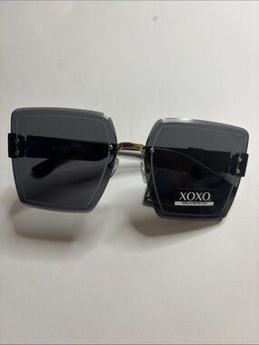 XOXO Women's Square Oversized Sunglasses in Black with Gold Bridge